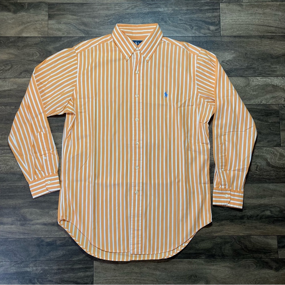 Vintage Ralph Lauren Orange Pinstripe Button Down Size 15 1/2 Classic Fit